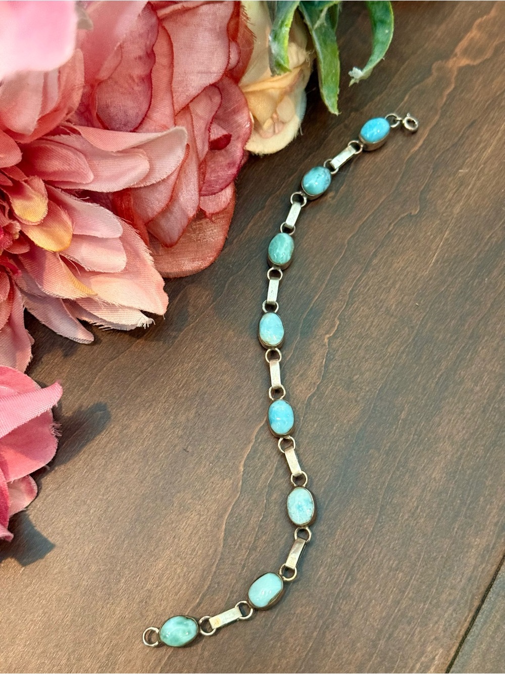 Larimar/Amber Artisan Handmade Dominican Sterling Silver Happy Hour Bracelet - Picture 13 of 15